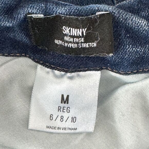 Express Medium (6/9/10) Skinny Jeans Hi-Rise Pockets Zip-Fly Stretch Blue Womens - Picture 8 of 9